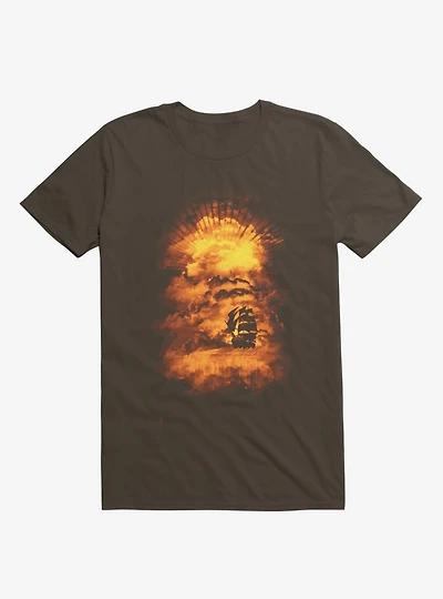 Ship Sailing To The End Of World Brown T-Shirt