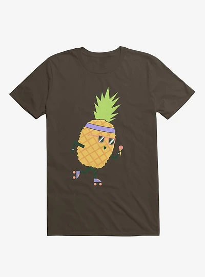 Summer Pineapple Roller Skating Brown T-Shirt