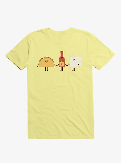 Taco, Hot Sauce, Toilet Paper Friends Corn Silk Yellow T-Shirt
