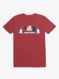 Penguin With Narwhals Laundry Day Red T-Shirt