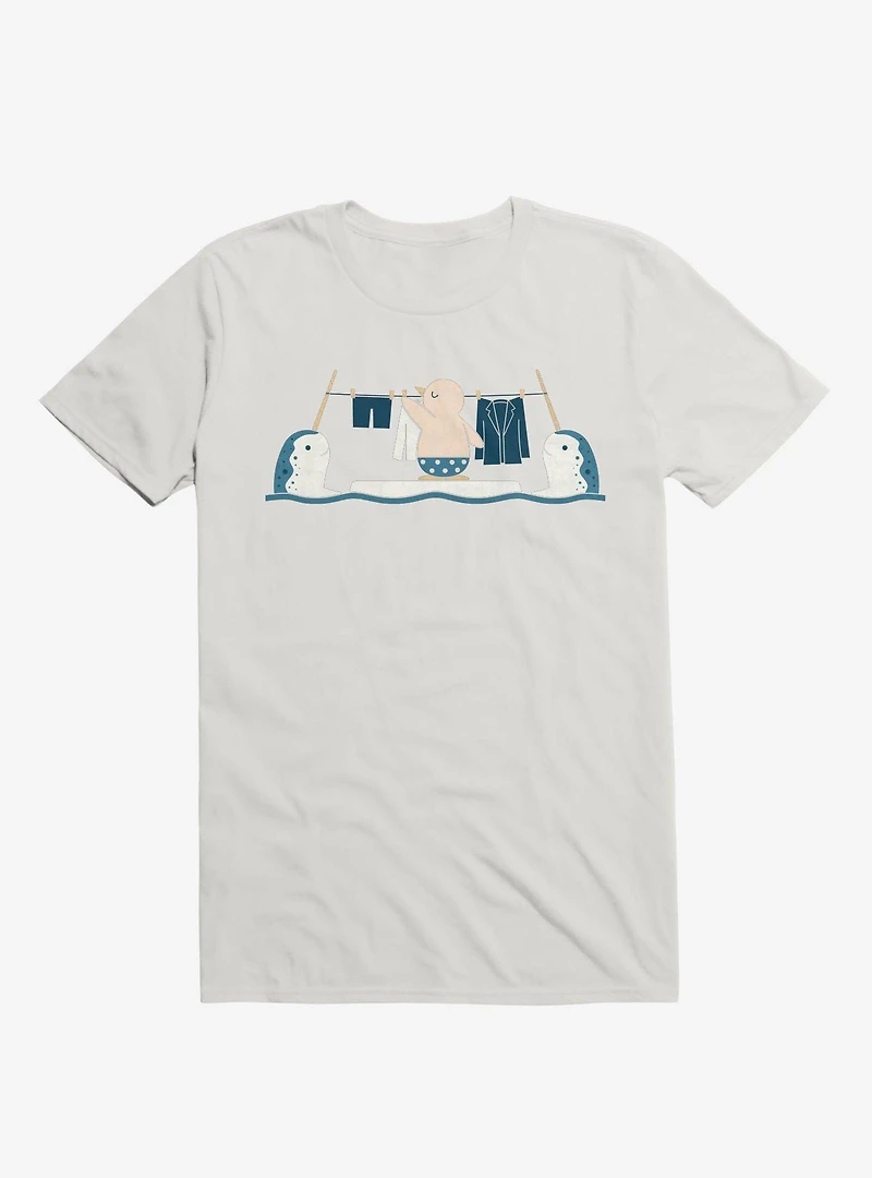 Penguin With Narwhals Laundry Day White T-Shirt