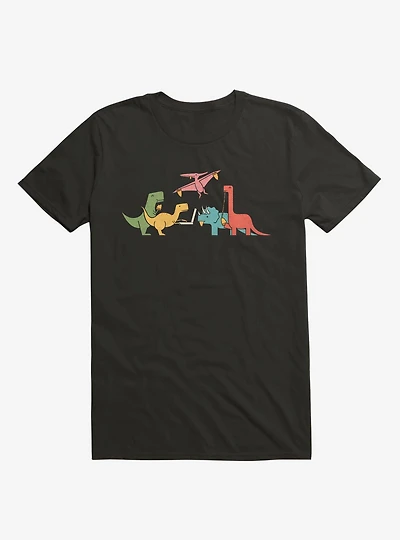 Dinos Eating Pizza Black T-Shirt
