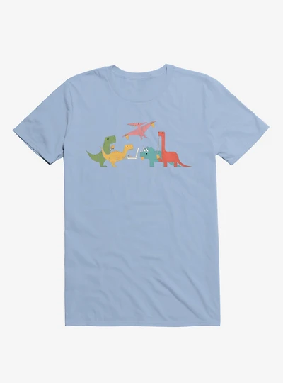 Dinos Eating Pizza Light Blue T-Shirt