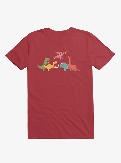 Dinos Eating Pizza Red T-Shirt