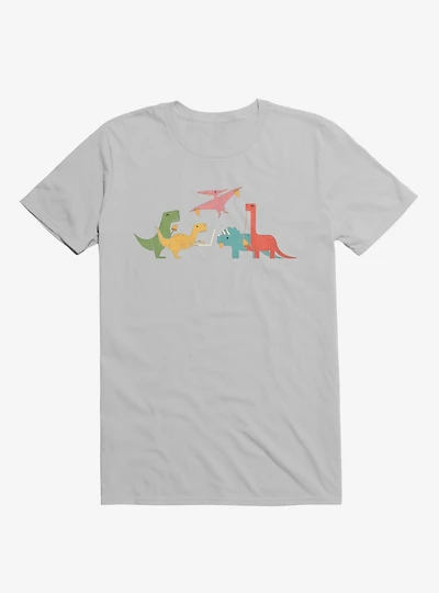 Dinos Eating Pizza Ice Grey T-Shirt