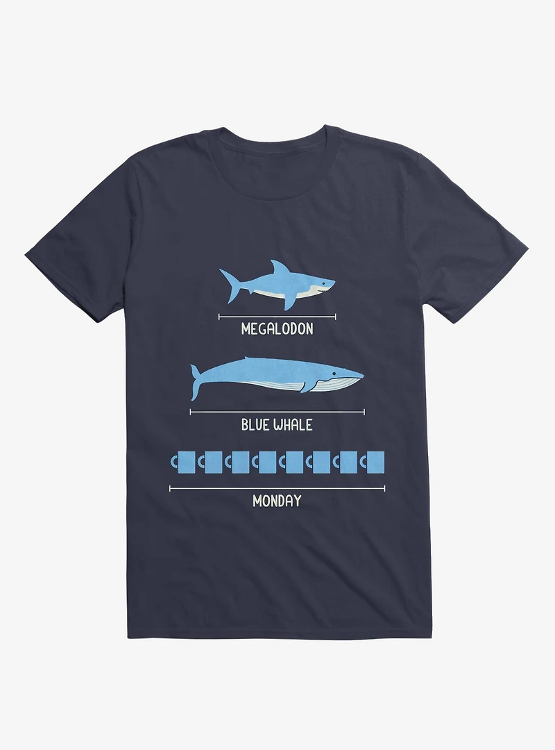 The Longest Things Megalodon, Blue Whale, Monday Navy T-Shirt
