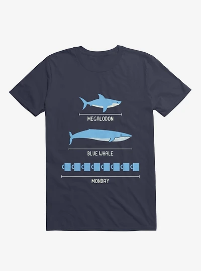 The Longest Things Megalodon, Blue Whale, Monday Navy T-Shirt