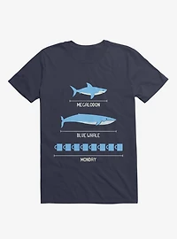 The Longest Things Megalodon, Blue Whale, Monday Navy T-Shirt