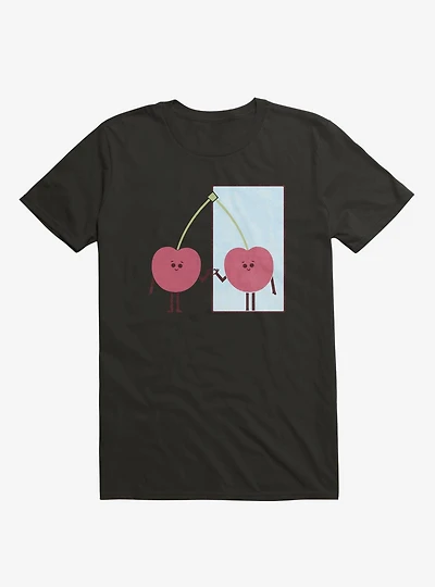 Love Yourself Cherry Looking Mirror Black T-Shirt
