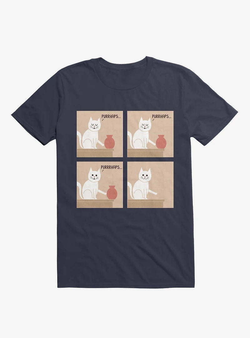 Purrhaps... Mischievous Cat Navy Blue T-Shirt