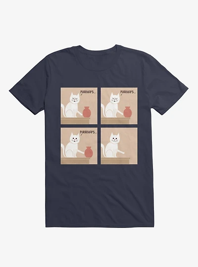 Purrhaps... Mischievous Cat Navy Blue T-Shirt