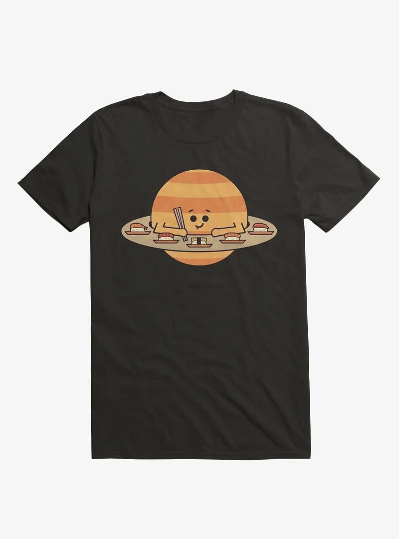 Saturn Eating Sushi Black T-Shirt