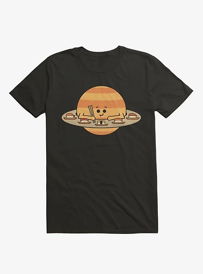Saturn Eating Sushi Black T-Shirt