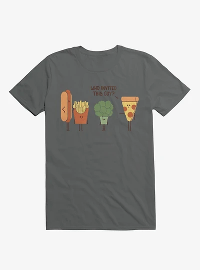 Broccoli Junk Food Party Crasher Charcoal Grey T-Shirt