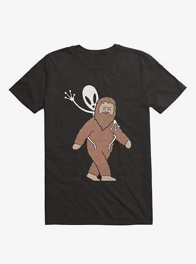 Alien And Sasquatch Piggyback Black T-Shirt