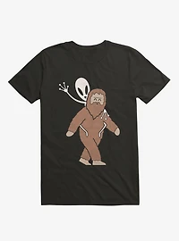 Alien And Sasquatch Piggyback Black T-Shirt