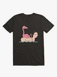 Flamingo On Human Floatie Black T-Shirt