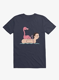 Flamingo On Human Floatie Navy Blue T-Shirt