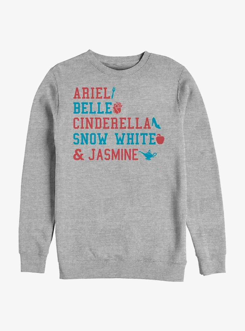 Disney Princess Stacked Names Crew Sweatshirt