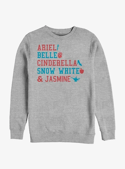Disney Princess Stacked Names Crew Sweatshirt