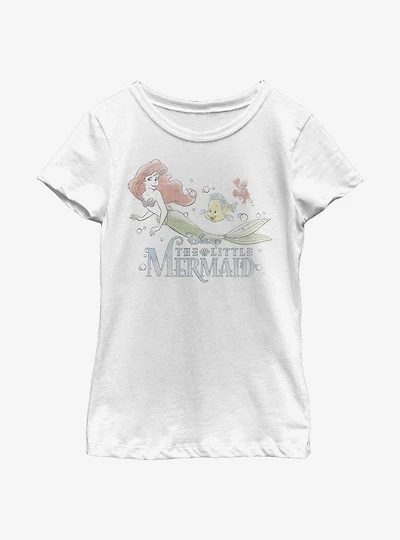 Disney The Little Mermaid Watercolor Fade Ariel Youth Girls T-Shirt