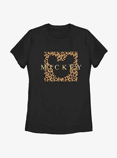 Disney Mickey Mouse Leopard Square Mick Womens T-Shirt