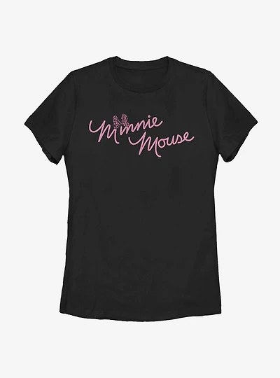 Disney Minnie Mouse Cursive Bow Womens T-Shirt