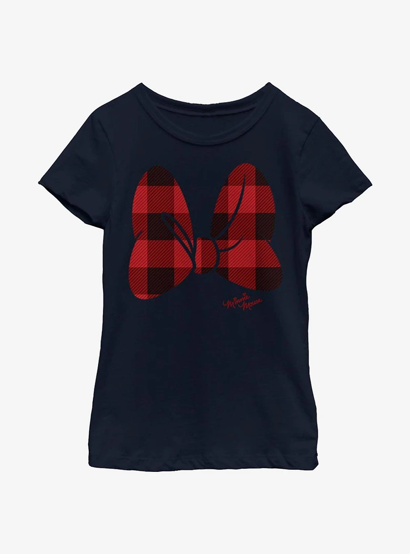 Disney Minnie Mouse Plaid Bow Youth Girls T-Shirt