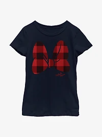 Disney Minnie Mouse Plaid Bow Youth Girls T-Shirt