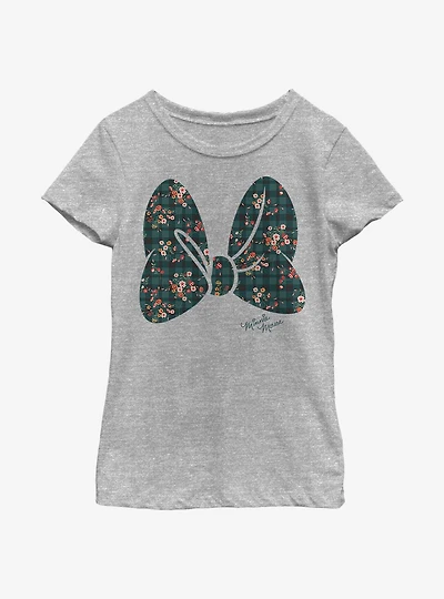 Disney Minnie Mouse Plaid Floral Bow Youth Girls T-Shirt