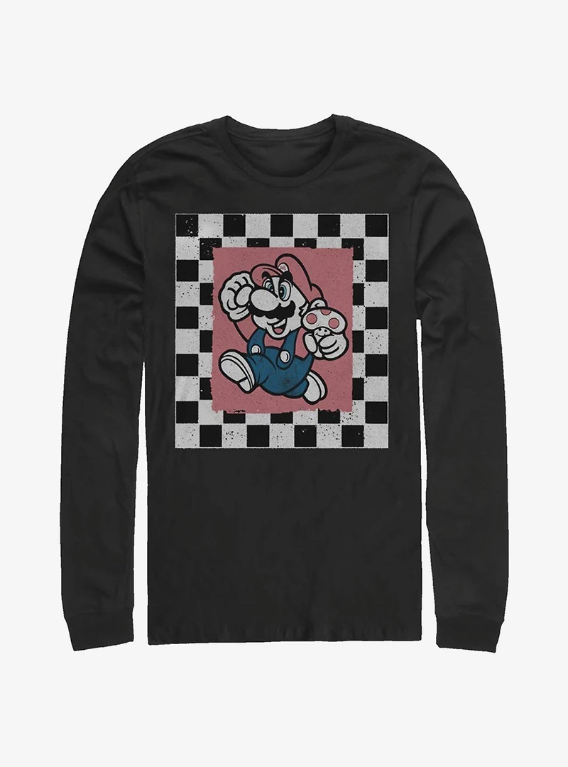 Super Mario Chubby Checkers Long-Sleeve T-Shirt