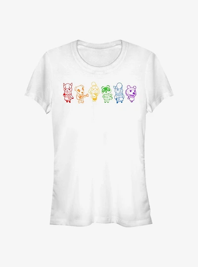 Animal Crossing Line Art Rainbow Girls T-Shirt