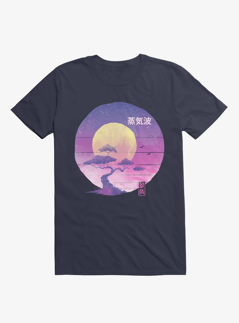 Neon Bonsai Wave Navy Blue T-Shirt