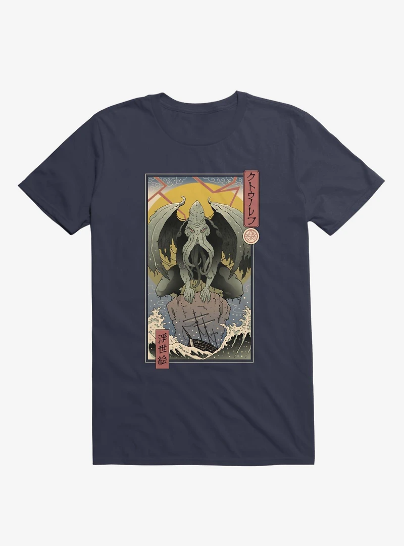 Ocean Cthulhu Edo Navy Blue T-Shirt