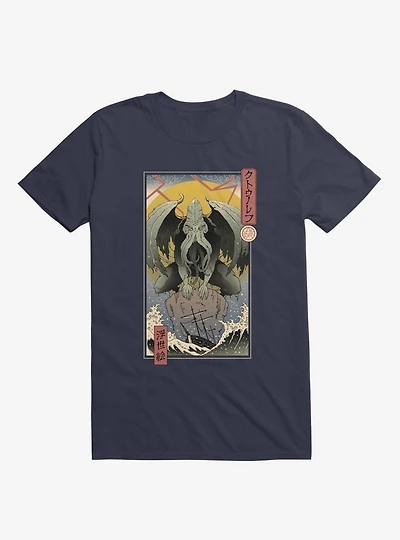 Ocean Cthulhu Edo Navy Blue T-Shirt
