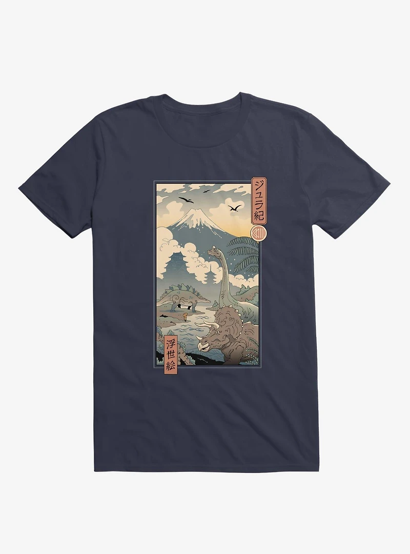 Dinosaurs Jurassic Ukiyo-e Navy Blue T-Shirt