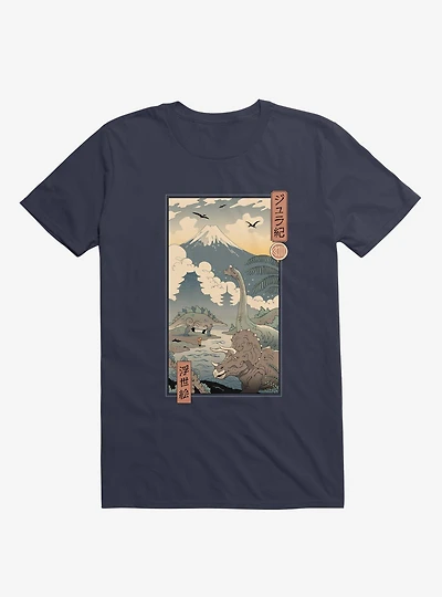 Dinosaurs Jurassic Ukiyo-e Navy Blue T-Shirt