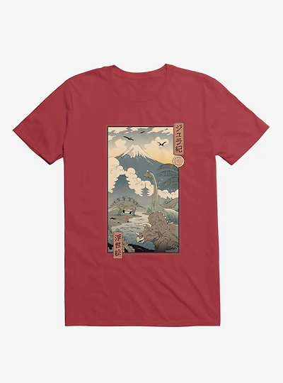 Dinosaurs Jurassic Ukiyo-e Red T-Shirt