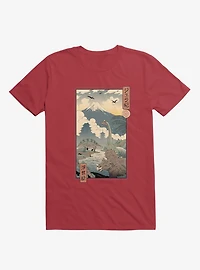 Dinosaurs Jurassic Ukiyo-e Red T-Shirt