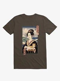Geisha Cat Lisa Ukiyo-e Brown T-Shirt
