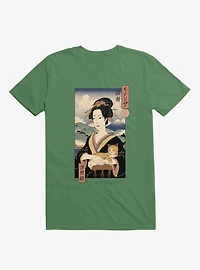 Geisha Cat Lisa Ukiyo-e Kelly Green T-Shirt
