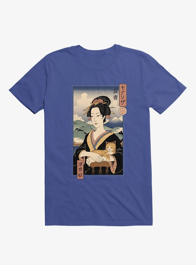 Geisha Cat Lisa Ukiyo-e Royal Blue T-Shirt