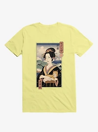Geisha Cat Lisa Ukiyo-e Corn Silk Yellow T-Shirt