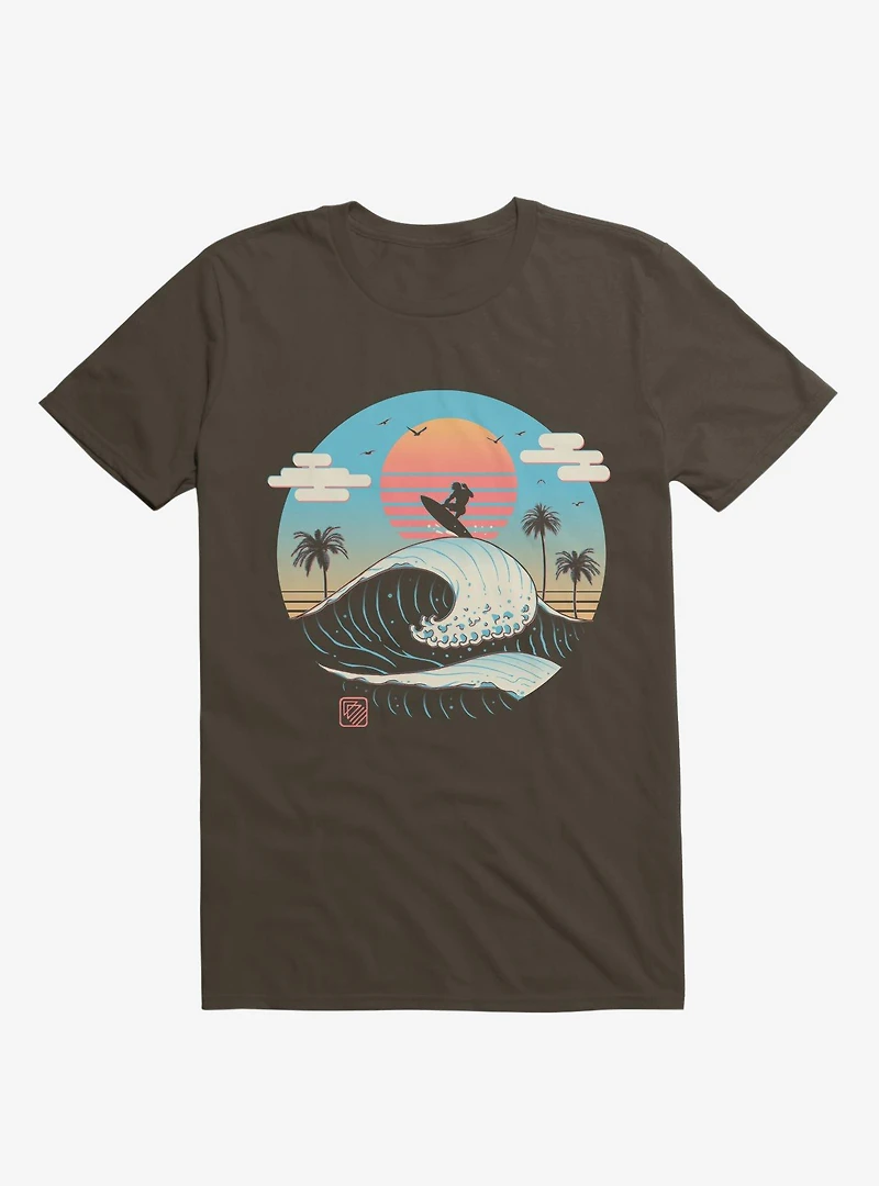 Surfing Waves Summer Vibes Brown T-Shirt