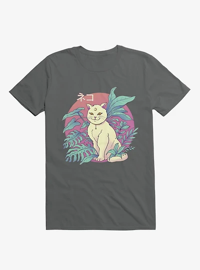 Leaves Vapor Cat Charcoal Grey T-Shirt