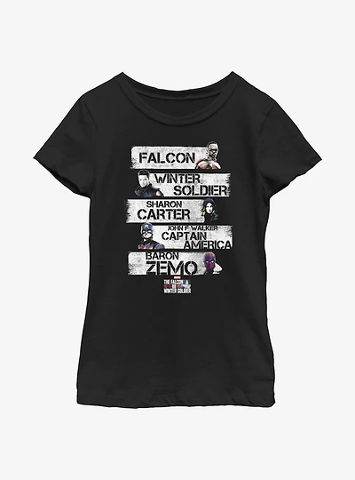 Marvel The Falcon And Winter Soldier Character Stack Youth Girls T-Shirt