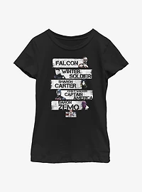 Marvel The Falcon And Winter Soldier Character Stack Youth Girls T-Shirt