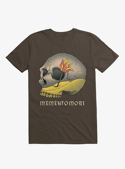 Memento Mori Flower Skull Brown T-Shirt