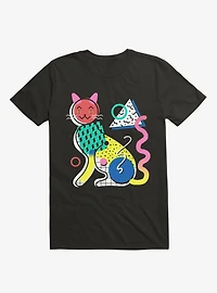 Memphis Cat Design Black T-Shirt