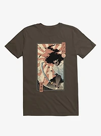 Samurai Sword Ocean Ukiyo-E Brown T-Shirt